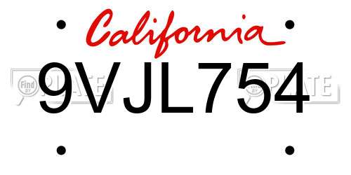 9VJL754 California License Plate