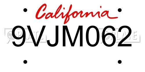 9VJM062 California License Plate