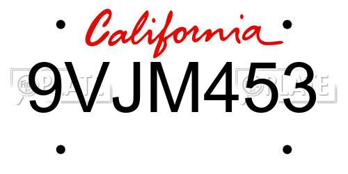 9VJM453 California License Plate