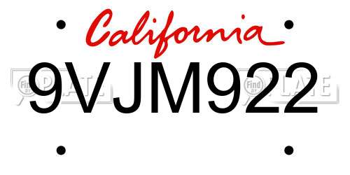 9VJM922 California License Plate