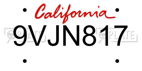 9VJN817 California License Plate