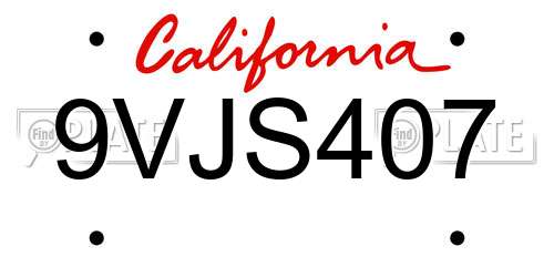 9VJS407 California License Plate