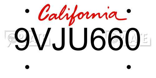 9VJU660 California License Plate
