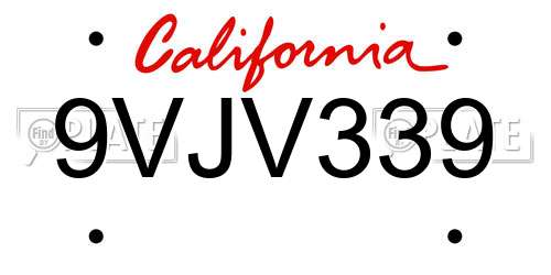 9VJV339 California License Plate
