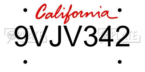 9VJV342 California License Plate
