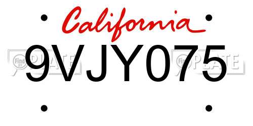 9VJY075 California License Plate