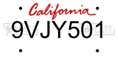 9VJY501 California License Plate