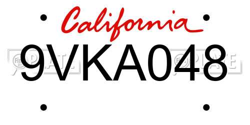 9VKA048 California License Plate