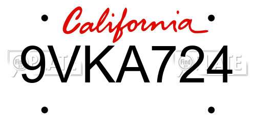 9VKA724 California License Plate