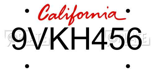 9VKH456 California License Plate