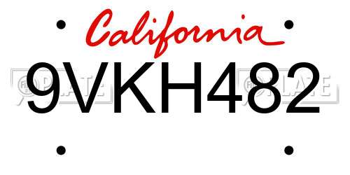 9VKH482 California License Plate