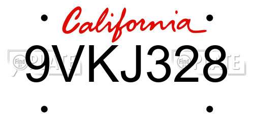 9VKJ328 California License Plate