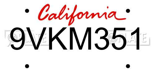 9VKM351 California License Plate