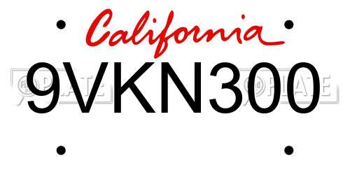 9VKN300 California License Plate