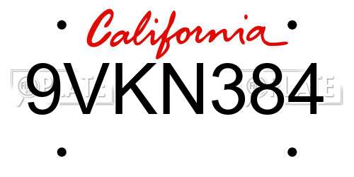 9VKN384 California License Plate