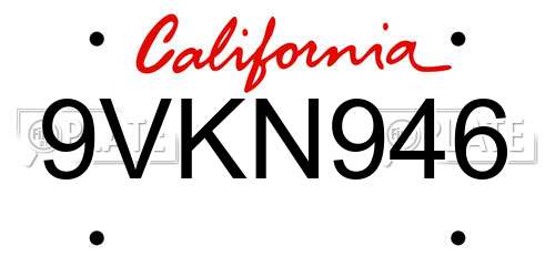 9VKN946 California License Plate