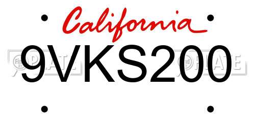 9VKS200 California License Plate