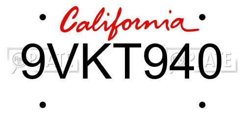 9VKT940 California License Plate