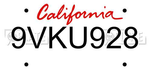 9VKU928 California License Plate