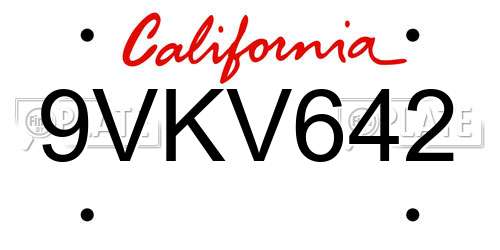 9VKV642 California License Plate