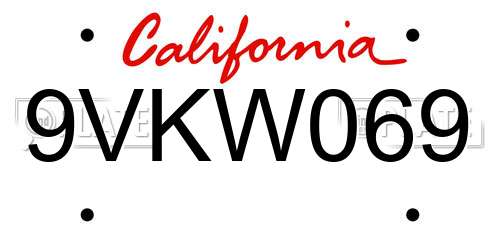9VKW069 California License Plate