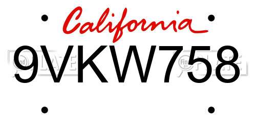 9VKW758 California License Plate