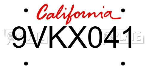 9VKX041 California License Plate
