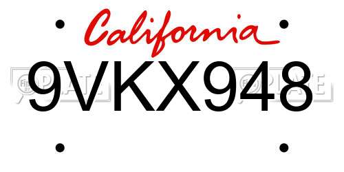 9VKX948 California License Plate