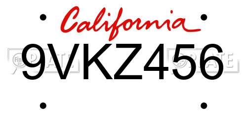 9VKZ456 California License Plate
