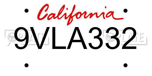 9VLA332 California License Plate