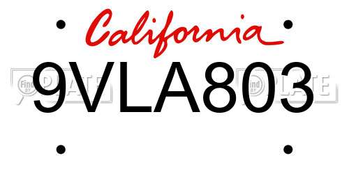 9VLA803 California License Plate