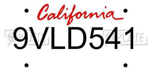 9VLD541 California License Plate