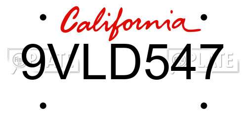 9VLD547 California License Plate