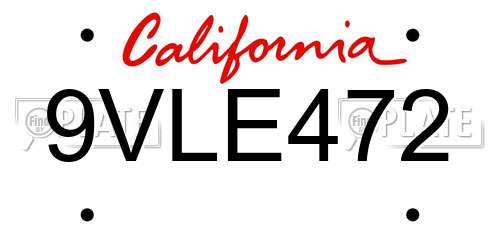 9VLE472 California License Plate