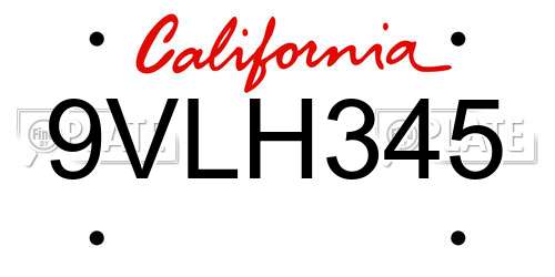 9VLH345 California License Plate