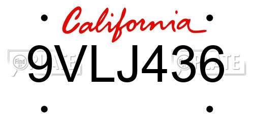 9VLJ436 California License Plate