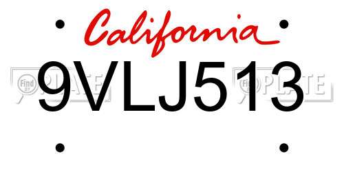 9VLJ513 California License Plate