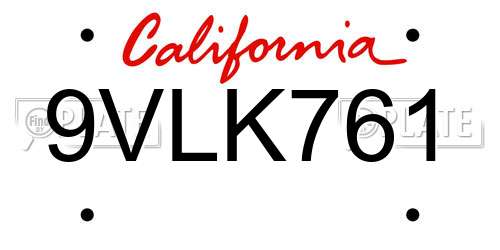 9VLK761 California License Plate