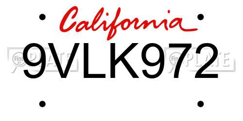 9VLK972 California License Plate