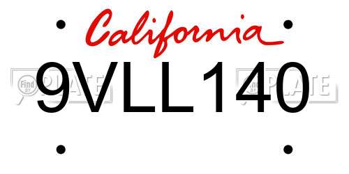 9VLL140 California License Plate