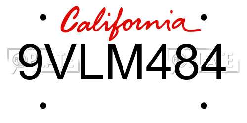 9VLM484 California License Plate