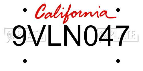 9VLN047 California License Plate