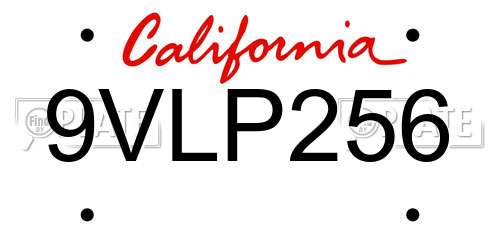 9VLP256 California License Plate