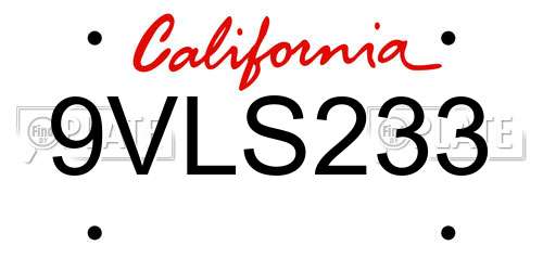 9VLS233 California License Plate
