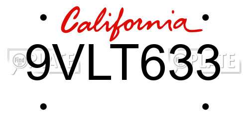 9VLT633 California License Plate