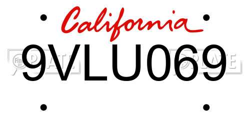 9VLU069 California License Plate