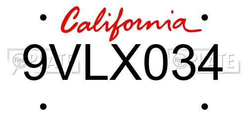 9VLX034 California License Plate