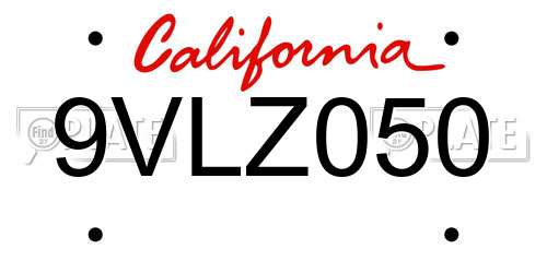 9VLZ050 California License Plate