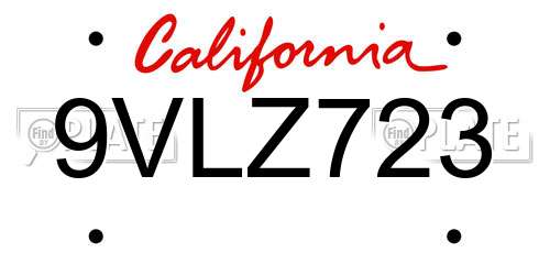 9VLZ723 California License Plate