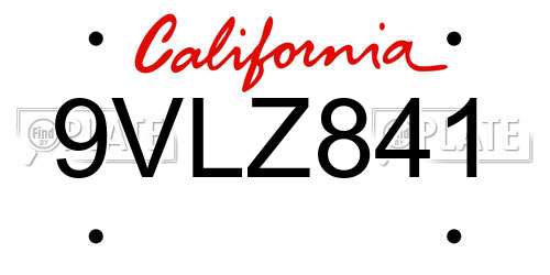 9VLZ841 California License Plate